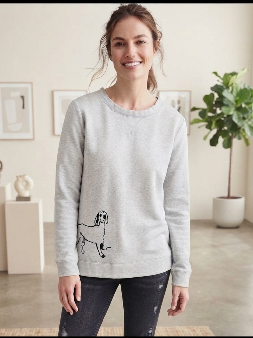 Talbots Cream Heather Crewneck Sweatshirt with Subtle Texture